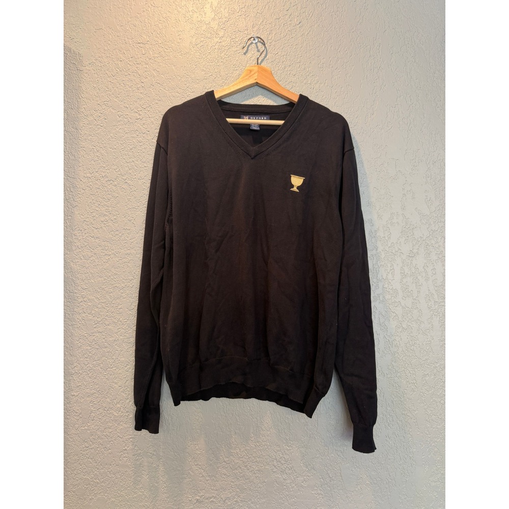 Oxford Golf Mens V-Neck Sweater Black 100% Pima Cotton Trophy Logo Large